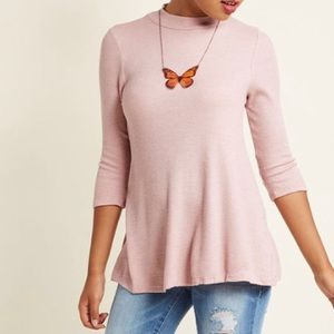 ModCloth waffle knit thermal mock neck mauve top